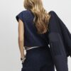 Navy Pinstripe Tie Side Bubble Hem Top