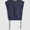 Navy Pinstripe Tie Side Bubble Hem Top