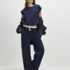 Navy Pinstripe Wide Leg Trousers