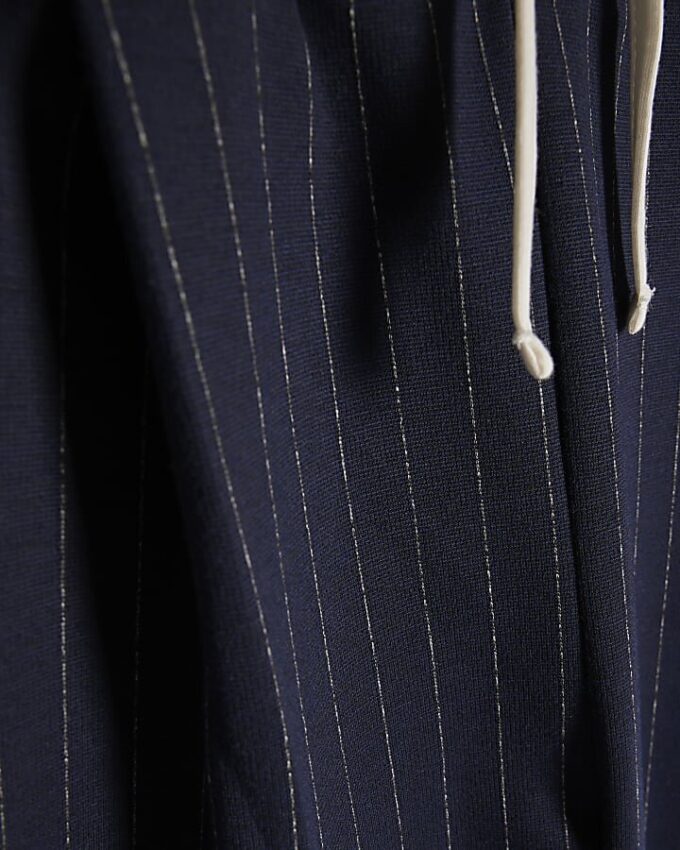 Navy Pinstripe Wide Leg Trousers