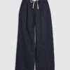 Navy Pinstripe Wide Leg Trousers