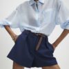 Navy Plaited Belt Tailored Shorts
