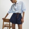 Navy Plaited Belt Tailored Shorts