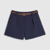Navy Plaited Belt Tailored Shorts