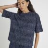 Navy Premium Crinkle Effect Boxy T-shirt