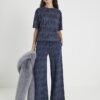 Navy Premium Crinkle Effect Boxy T-shirt