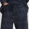 Navy Premium Crinkle Effect Wide Leg Joggers