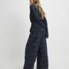 Navy Premium Crinkle Effect Wide Leg Joggers