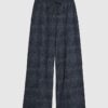 Navy Premium Crinkle Effect Wide Leg Joggers