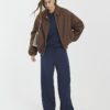 Navy Premium High Waisted Wide Leg Joggers