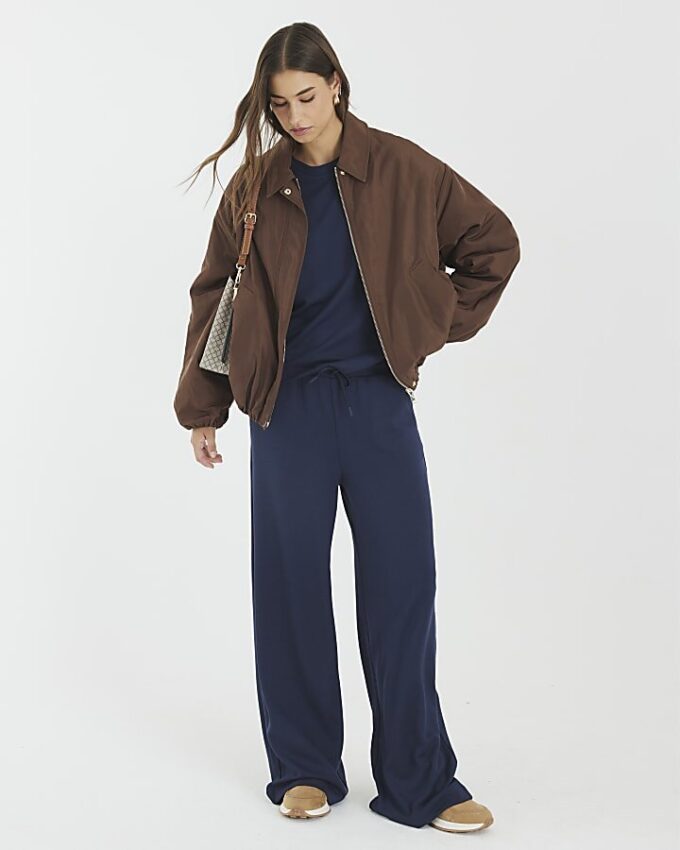 Navy Premium High Waisted Wide Leg Joggers