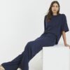 Navy Premium High Waisted Wide Leg Joggers