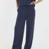 Navy Premium High Waisted Wide Leg Joggers