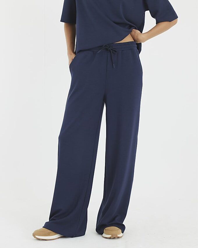 Navy Premium High Waisted Wide Leg Joggers