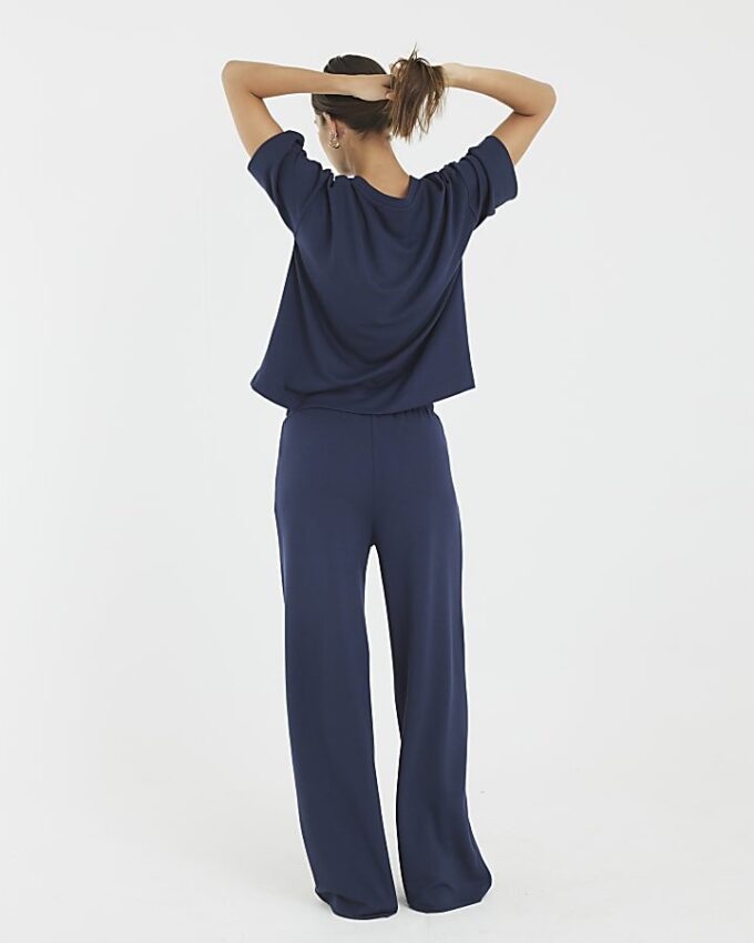 Navy Premium High Waisted Wide Leg Joggers