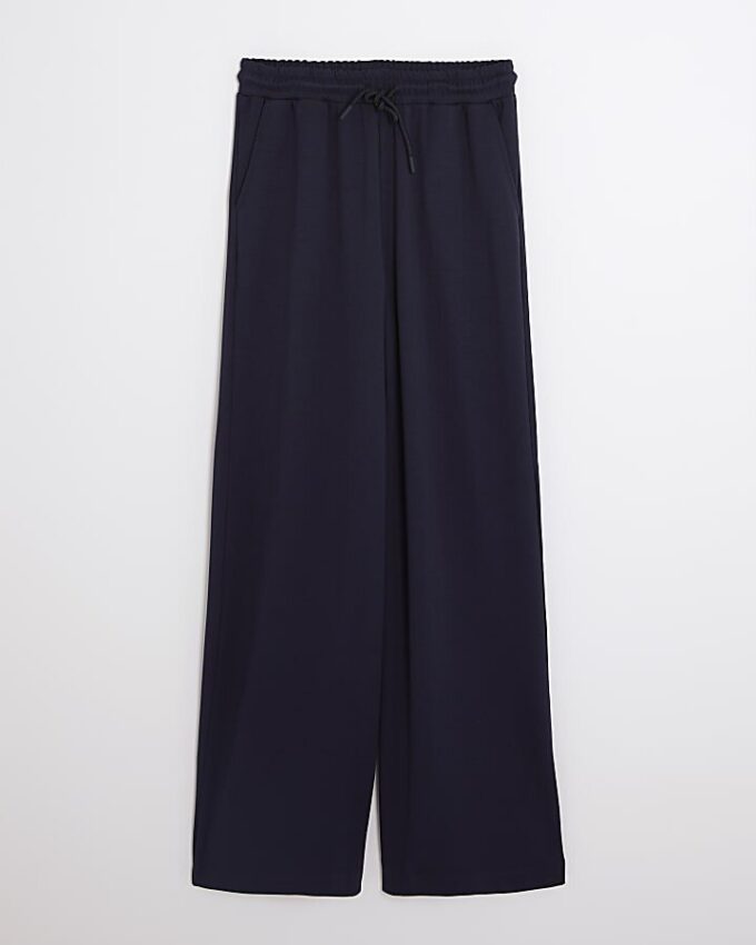 Navy Premium High Waisted Wide Leg Joggers