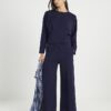 Navy Premium Wide Leg Pintuck Joggers