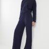 Navy Premium Wide Leg Pintuck Joggers