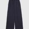 Navy Premium Wide Leg Pintuck Joggers