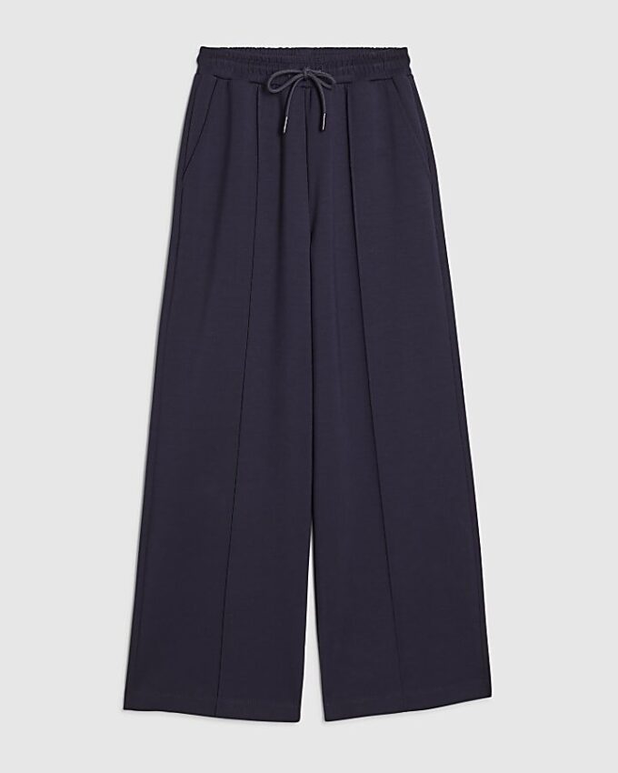 Navy Premium Wide Leg Pintuck Joggers