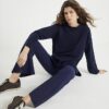 Navy Pull On Flared Trousers
