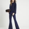 Navy Pull On Flared Trousers