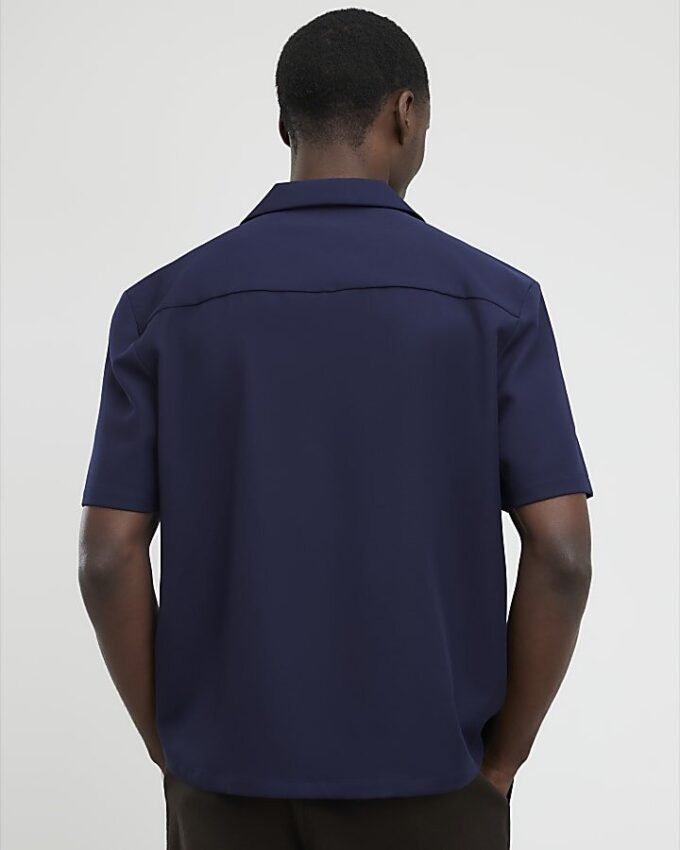 Navy Regular Fit Floral Embroidered Shirt