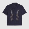 Navy Regular Fit Floral Embroidered Shirt