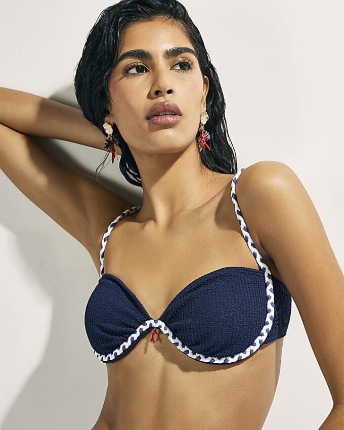 Navy Rope Trim Bikini Top