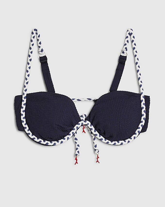 Navy Rope Trim Bikini Top