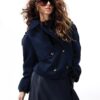 Navy Short Bubble Hem Trench Jacket