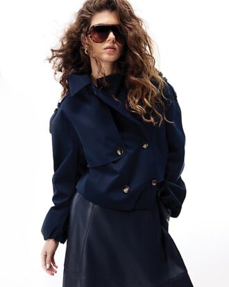 Navy Short Bubble Hem Trench Jacket