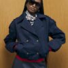 Navy Short Bubble Hem Trench Jacket