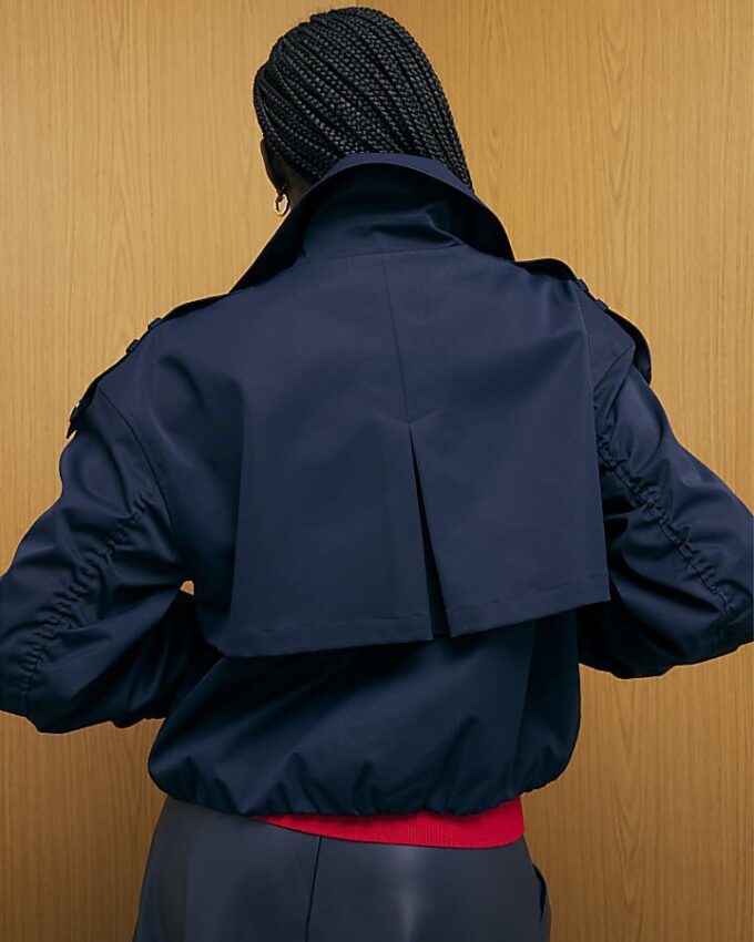 Navy Short Bubble Hem Trench Jacket