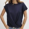 Navy Short Sleeve Twist Front T-Shirt