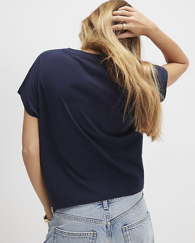 Navy Short Sleeve Twist Front T-Shirt