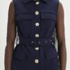 Navy Sleeveless Belted Utility Waistcoat