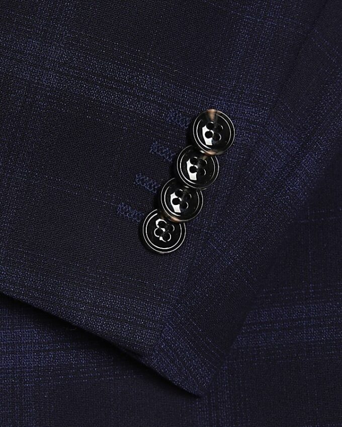 Navy Slim Fit Check Suit Jacket