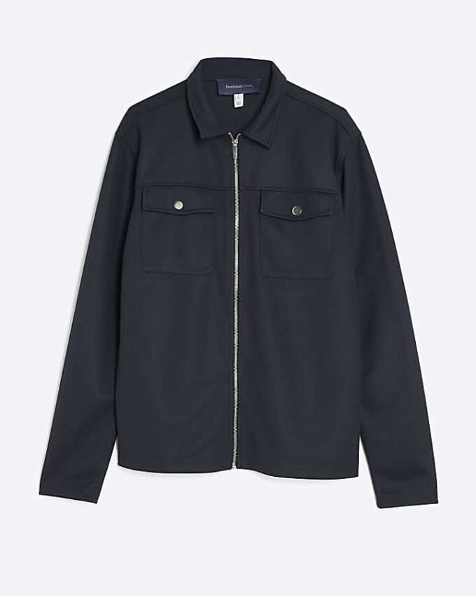 Navy Slim Fit Double Pocket Overshirt