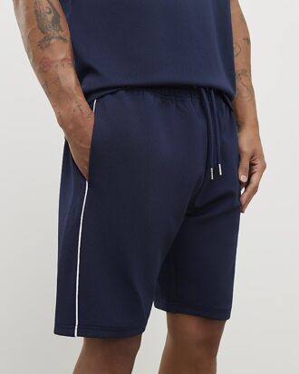 Navy Slim Fit Textured Tipped Shorts