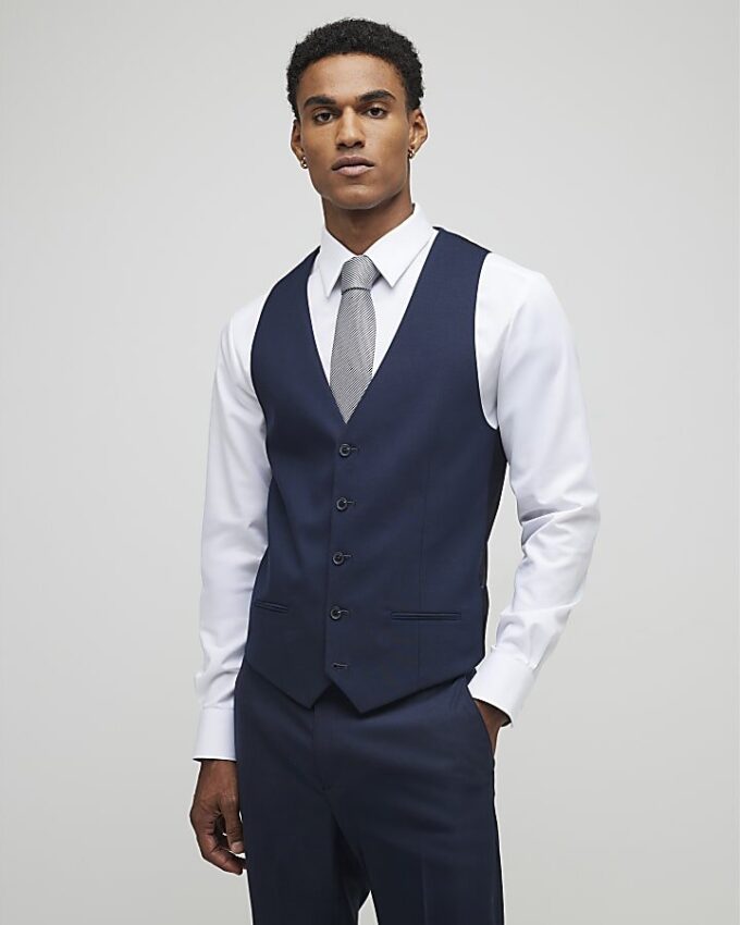 Navy slim fit waistcoat