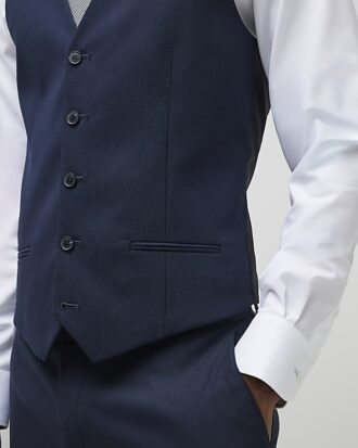 Navy slim fit waistcoat