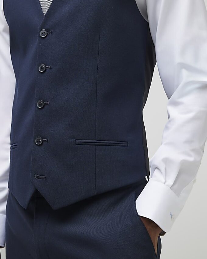 Navy slim fit waistcoat