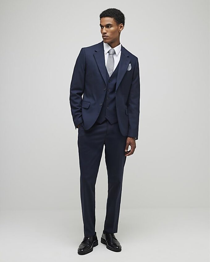 Navy slim fit waistcoat