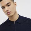 Navy Slim Fit Zip Polo Shirt