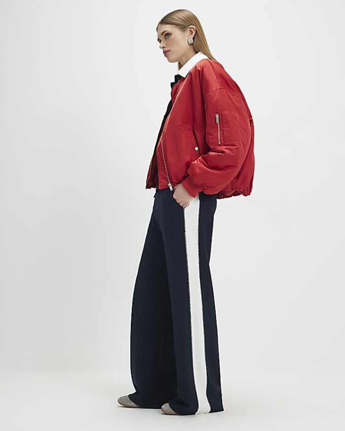 Navy Stitch Detail Trousers