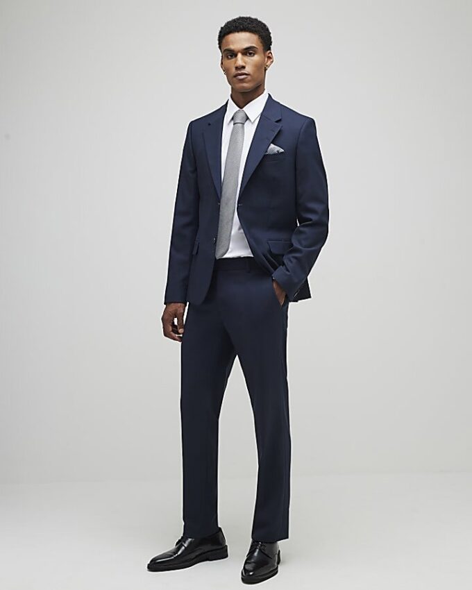 Navy Stretch Slim Fit Suit Trousers