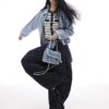 Navy Stripe Deep Pleated Wide Leg Trousers