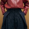 Navy Stripe Deep Pleated Wide Leg Trousers
