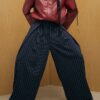 Navy Stripe Deep Pleated Wide Leg Trousers